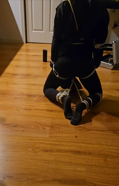 Straight Superhero Bound in Spandex, Tied Up on the Floor in Gay Bondage Scene