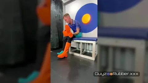 87 Gear Change - Pole Dancing in Bright Yellow Outfit with Orange Boots
