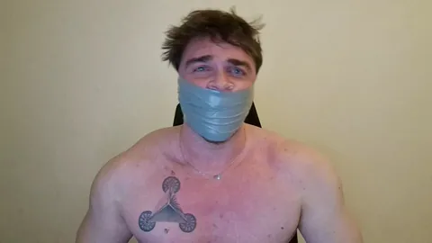 Shirtless Masked Guy Self-Gags & Flexes in Steamy Bedroom Action