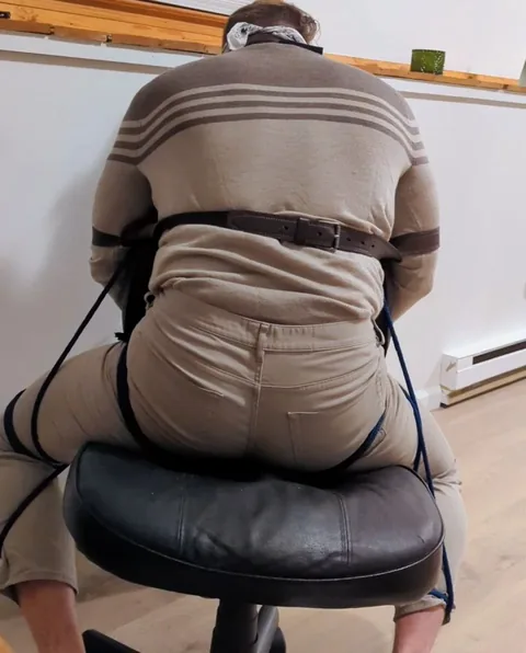 Straight Guy Forced Into Gay Bondage - Tied To Office Chair Struggling Hard
