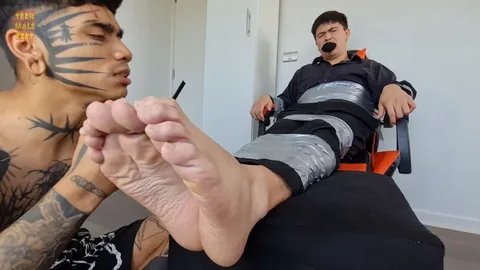 Young Robber Tickling Boss Feet in Intense Male Foot Fetish Torture